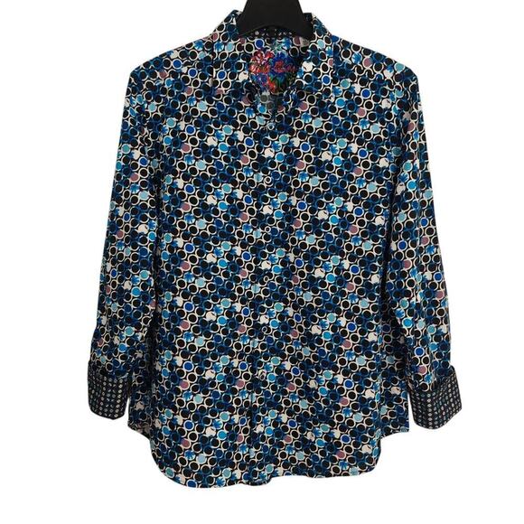 Robert Graham Button Front Shirt XL Circle Floral Print Contrast Flip Cuffs - Picture 2 of 12